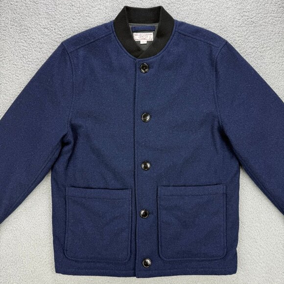Wallace & Barnes Jacket Mens Small S Navy Blue Bomber Wool Quilted Lined J Crew - Picture 2 of 8